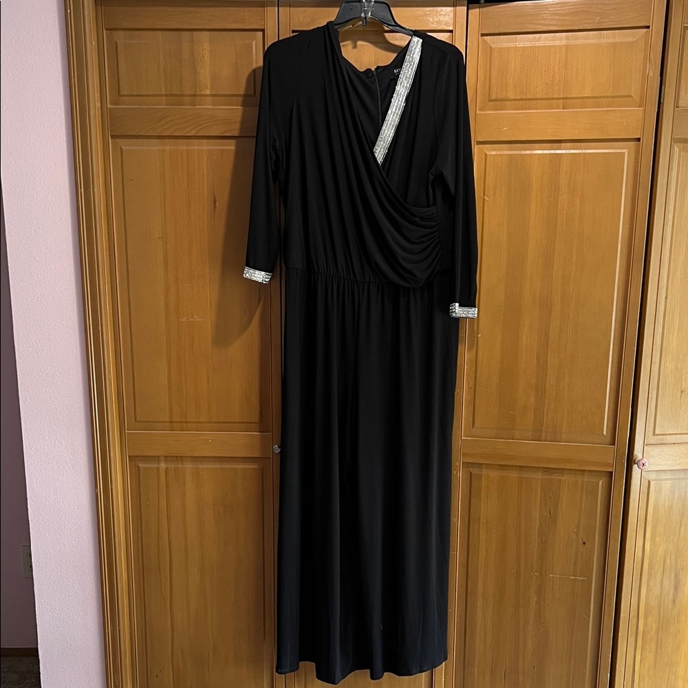 MSK Black Long Sleeve Jumpsuit with Sparkling Silver Trim
